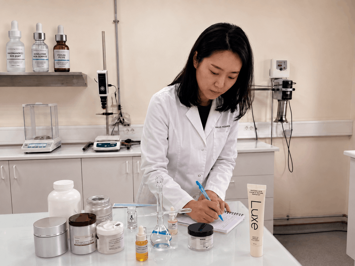 Dermatologist evaluating Luxe foundation